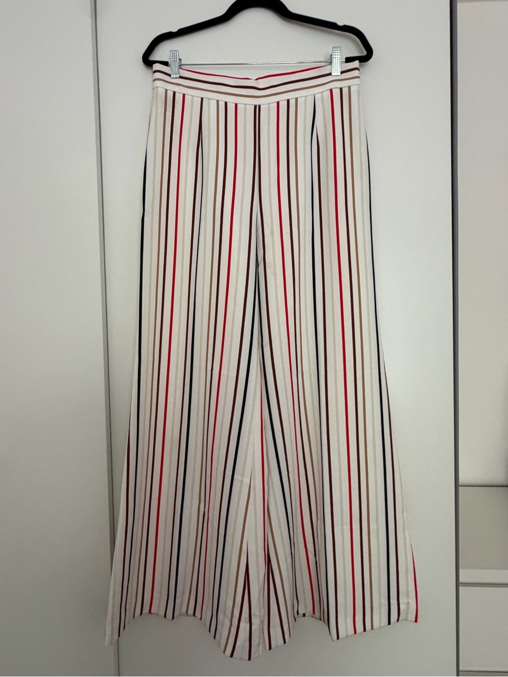 Insight Cream Wide-Leg Pants with Red & Black Stripes